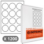 1200 Étiquettes rondes de 60 mm de diamètre  - 100 Feuilles A4 - Papier Mat