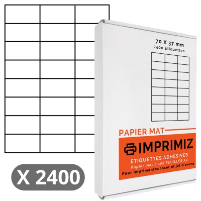 2400 Étiquettes 70 x 37 mm - 100 Feuilles A4 - Papier Mat