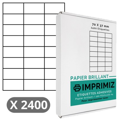2400 Étiquettes 70 x 37 mm - 100 Feuilles A4 - Papier Brillant